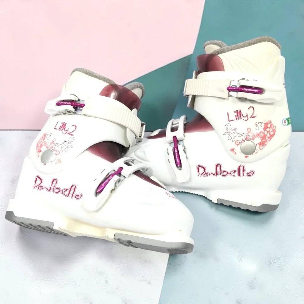 Dalbello Lilly 2 Girls Ski Boots Size 22.5 Mondo US 3.5-4.5 White Burgundy 262mm